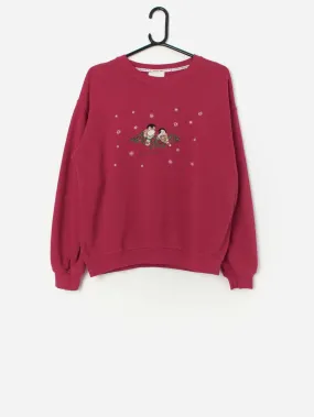 Vintage red sweatshirt with two cute birds – Medium