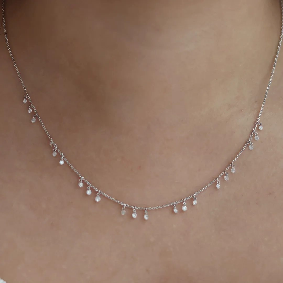 White Gold Drilled Round Diamond Necklace