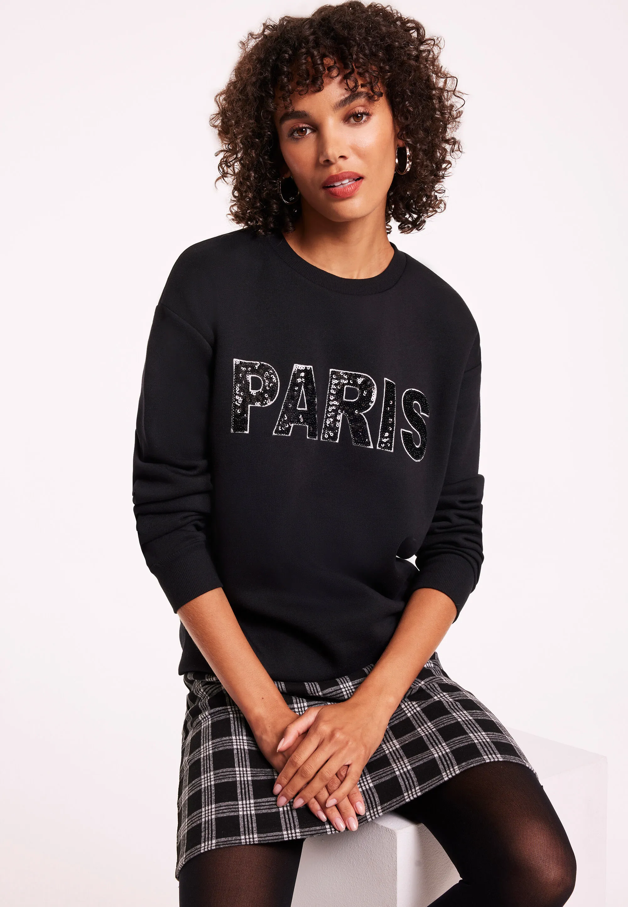 Womens Black Sequin Slogan Sweatshirt