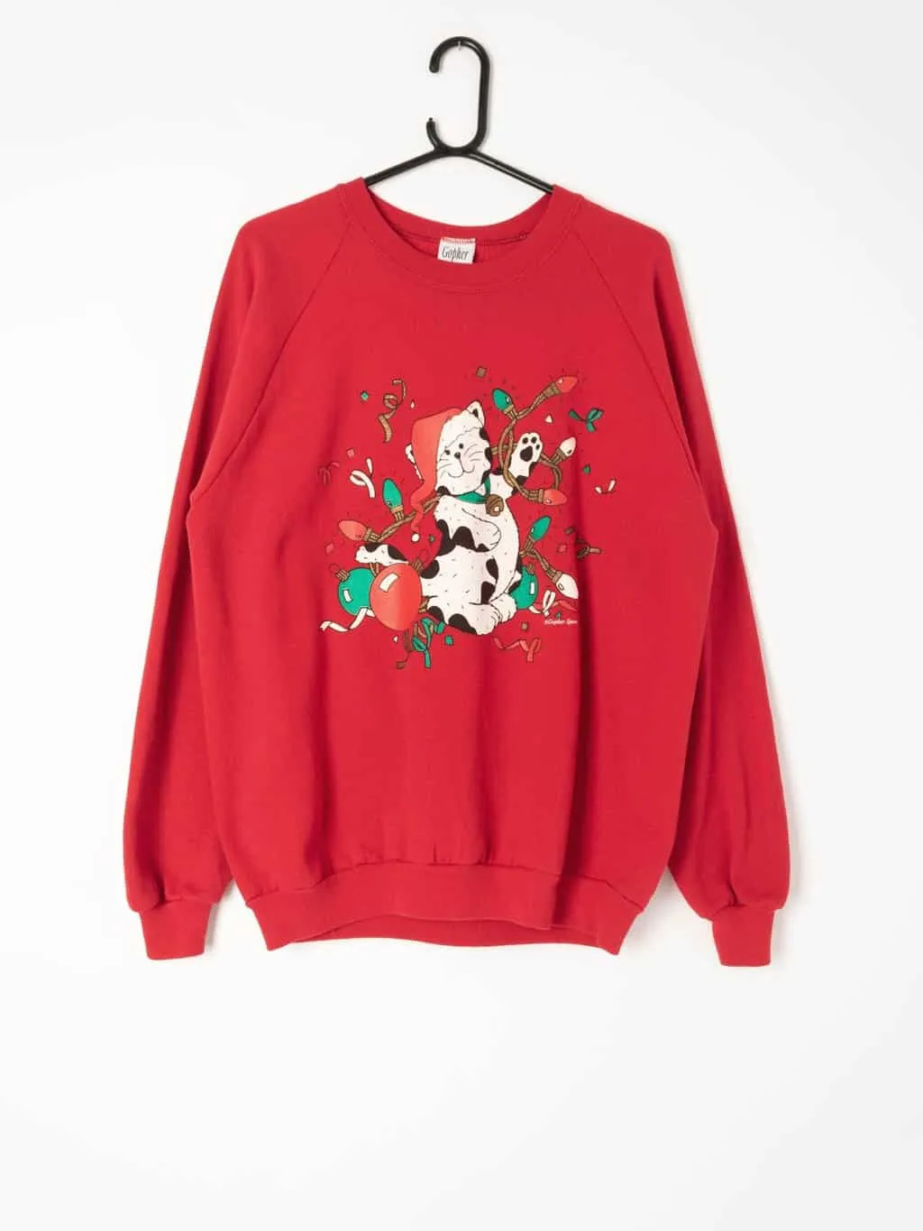 Womens vintage Christmas sweatshirt with fun cat design by Gopher Sport – Large