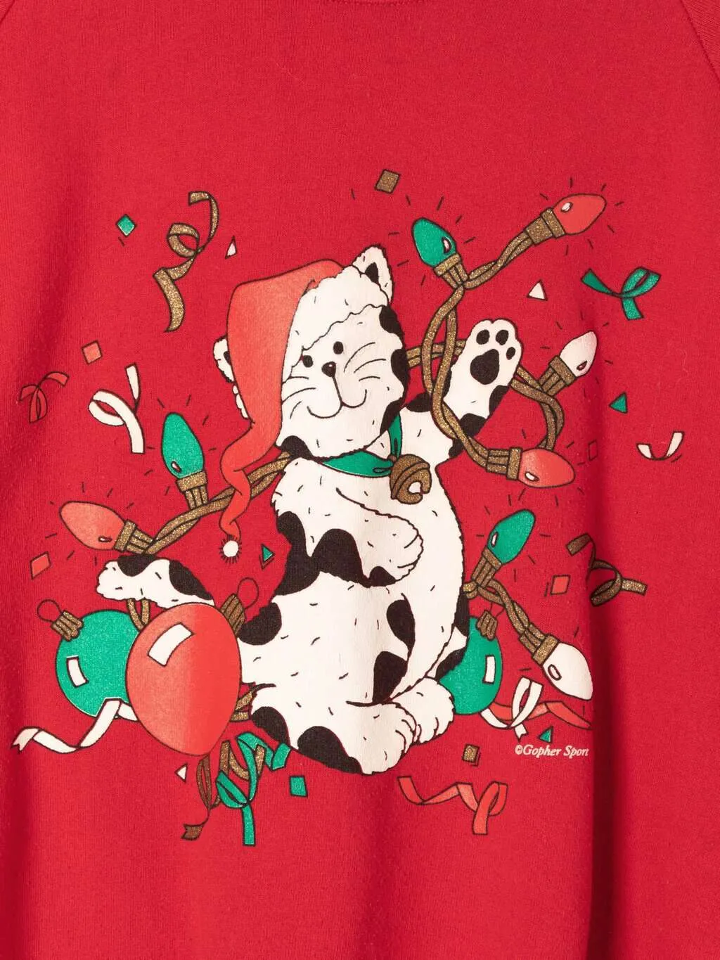 Womens vintage Christmas sweatshirt with fun cat design by Gopher Sport – Large