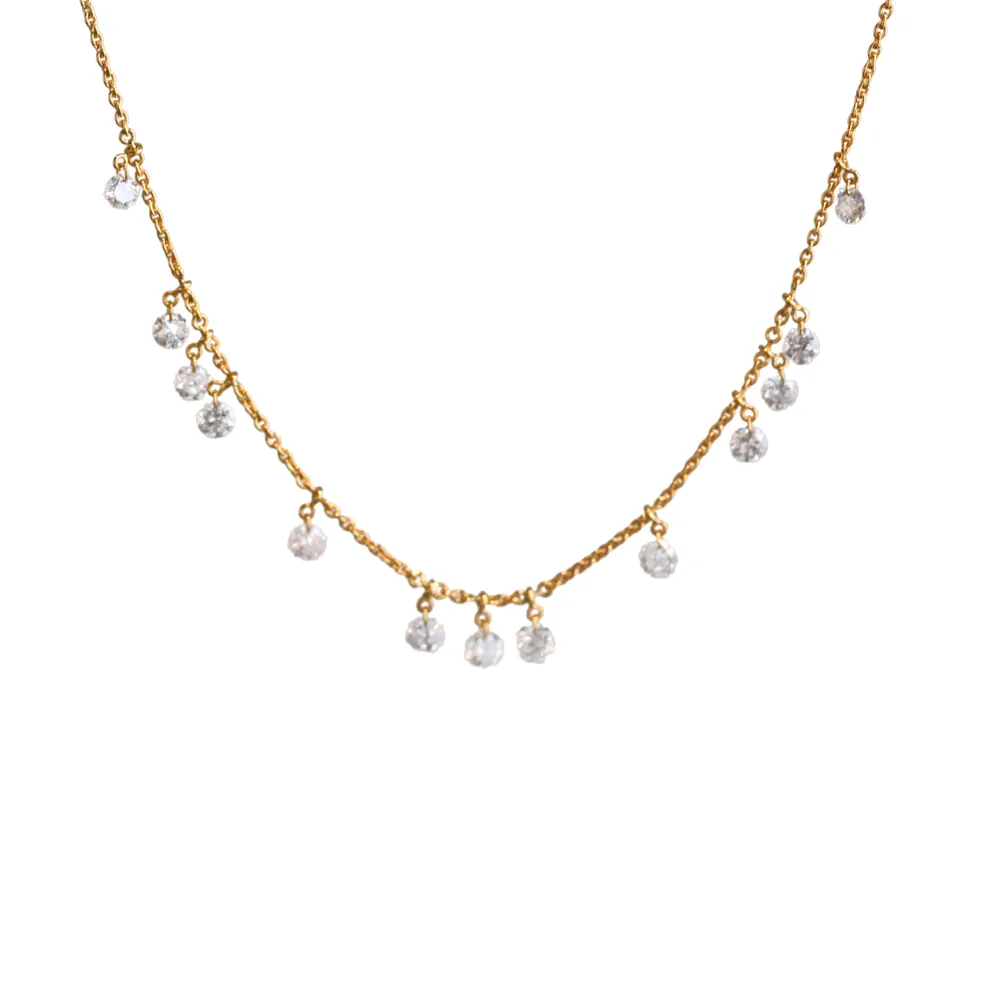 Yellow Gold Drilled Large Round Diamond Necklace