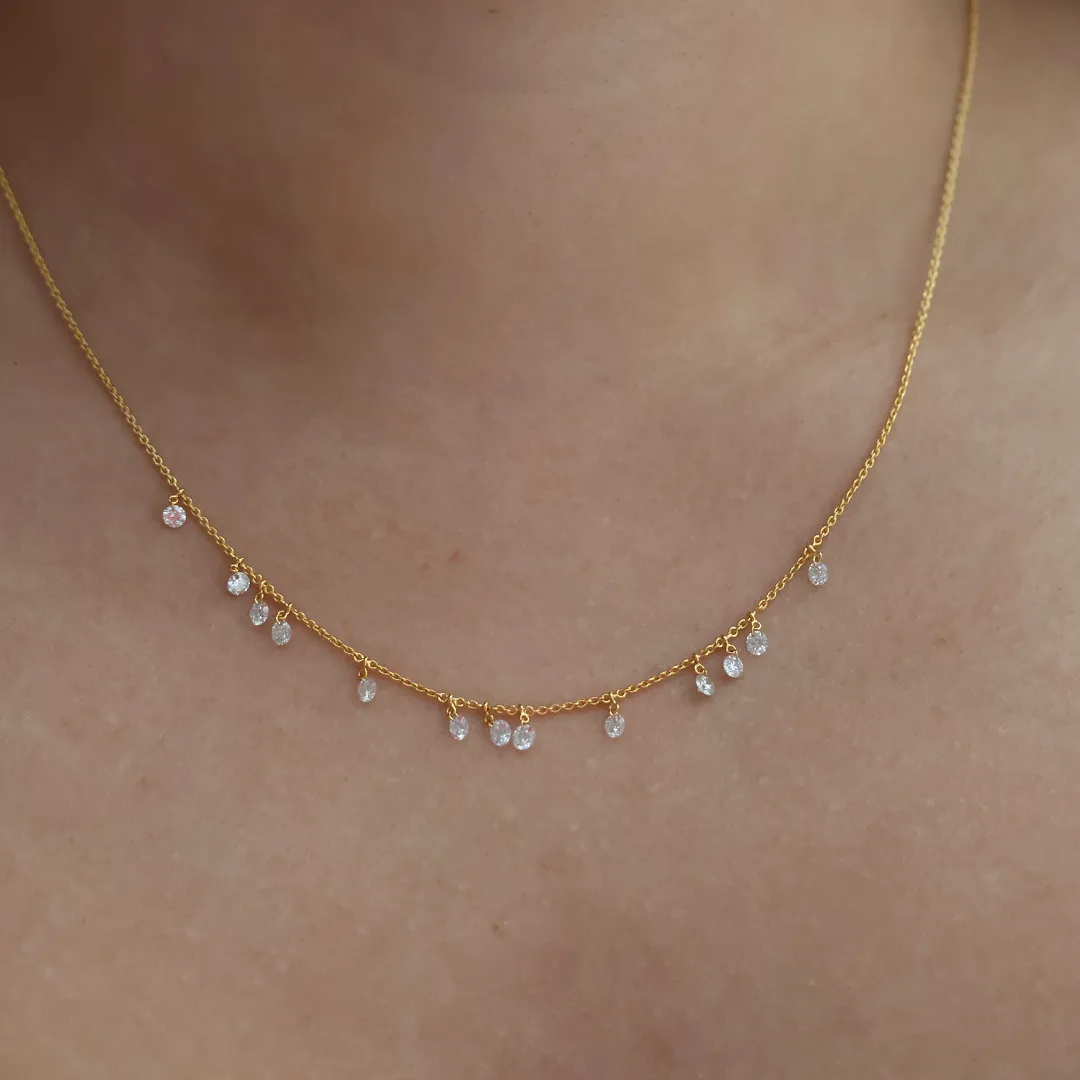 Yellow Gold Drilled Large Round Diamond Necklace