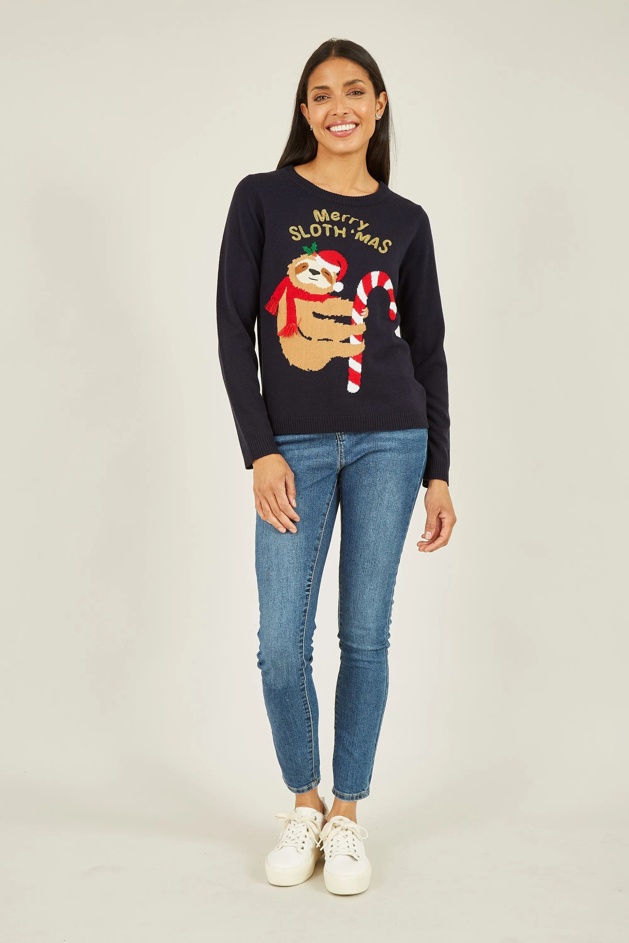 Yumi Navy Sloth Christmas Jumper