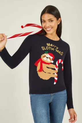 Yumi Navy Sloth Christmas Jumper